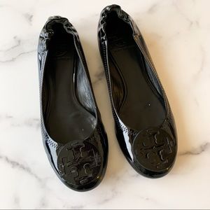Tory Burch Reva Patent Leather Black Ballet Flats